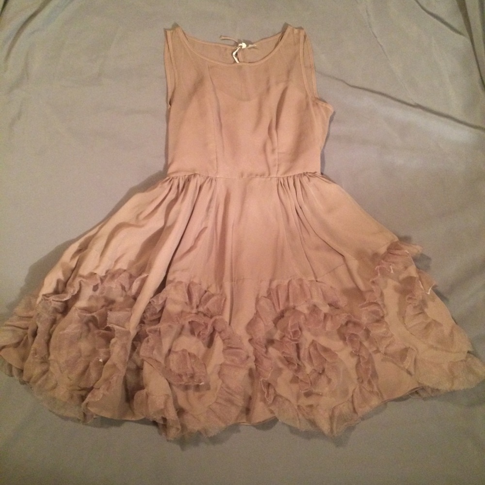 LC Lauren Conrad Tan Chiffon & Organza Dress